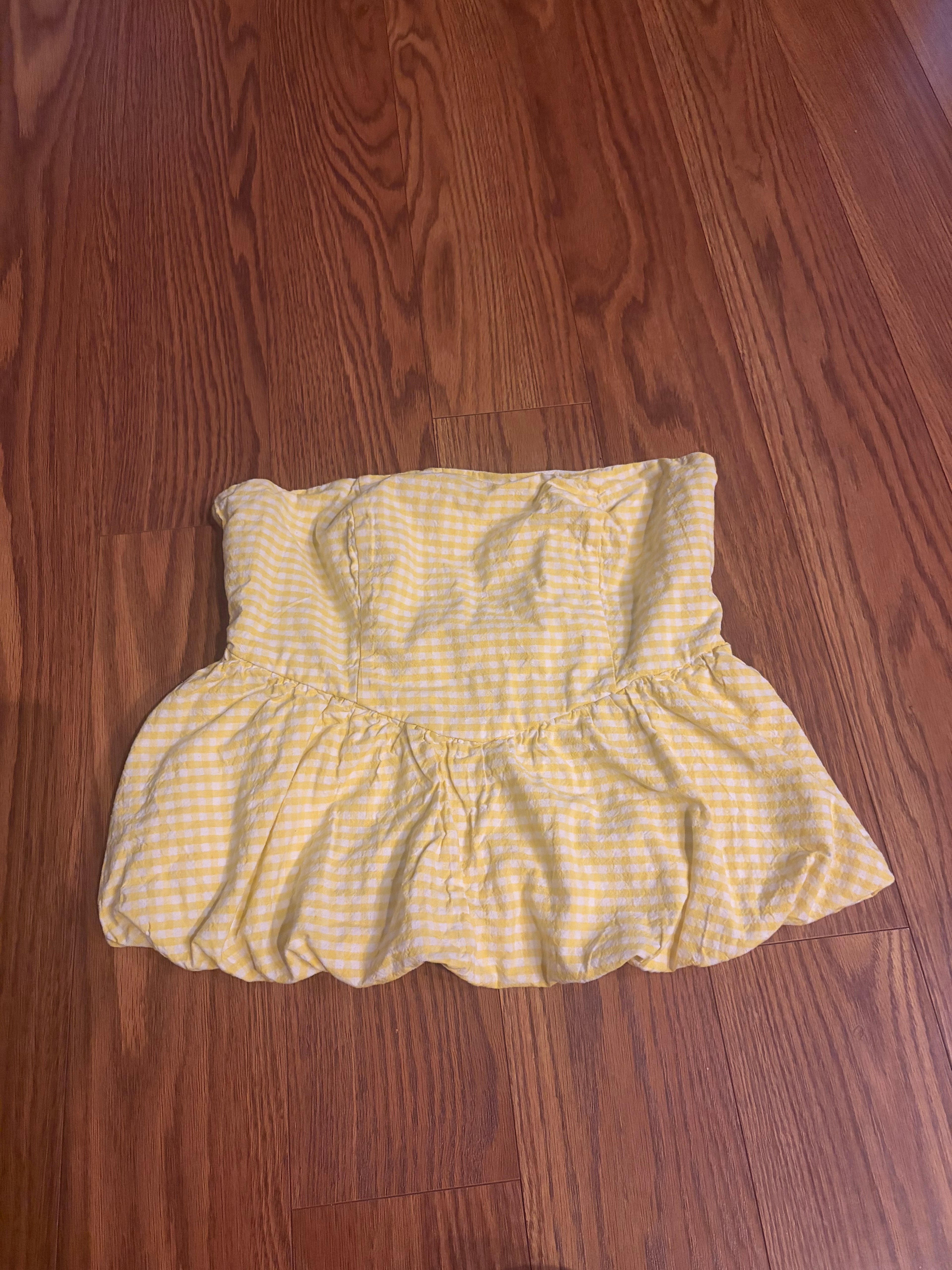 Yellow gingham bubble tube-top size M